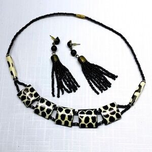 Beaded Necklace and Tassel Earrings Set‎ Giraffe Print Beads